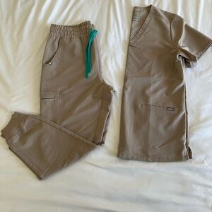 Figs Women’s Tan Joggers with Teal Drawstring